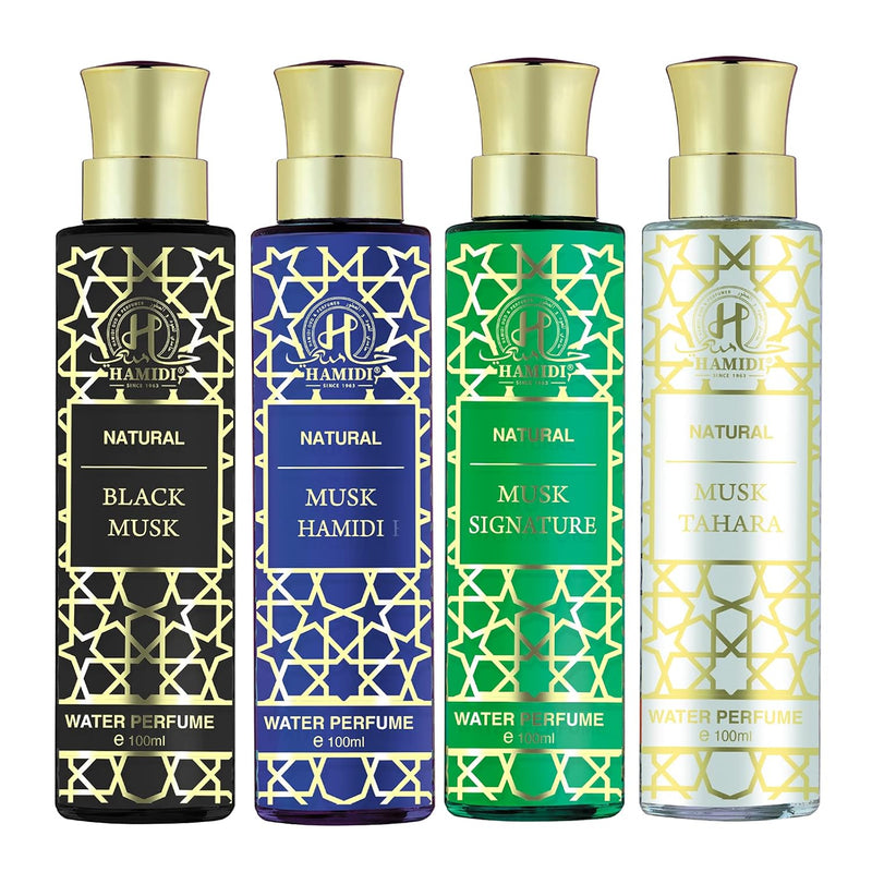 Hamidi Non Alcoholic Natural Musk Water Perfumes for Unisex 100ML - Perfumes Set - PACK OF 4 - Black - Hamidi - Signature - Tahara - perfume for men - perfume for women - fragrance - Offers