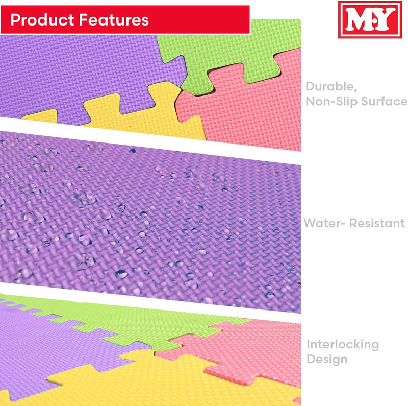 M.Y Interlocking Foam Play Mat - 29x29cm Thick, Multi Colour Soft EVA Baby Floor Tiles