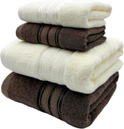 4 Pcs Pure Cotton Bath Towels Set70x140cm 2pcs 35x75cm 2pcs Soft AbsorbentQuick Drying Hotel Bathroom Travel Family SPA Dormitory and Home use Towels (Beige+Brown)
