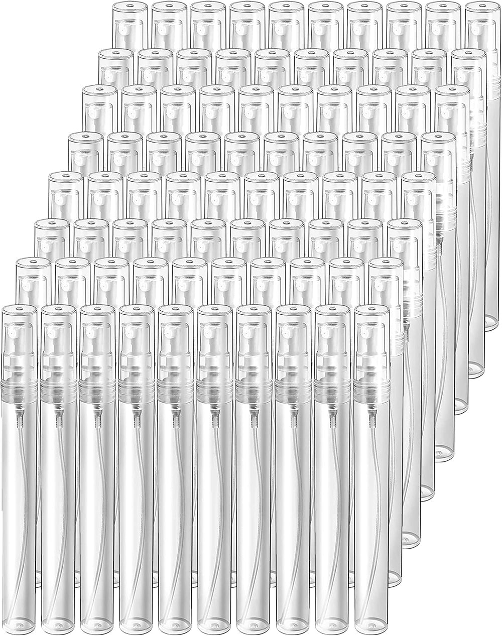 TAME 10ml Mini Fine Mist Spray Bottle,50Pack Transparent Glass Travel Empty Atomiser Spray Bottles with Plastic Lid,Perfume Atomizer, Small Empty Sample Containers, Portable Travel Bottle (50Pack)