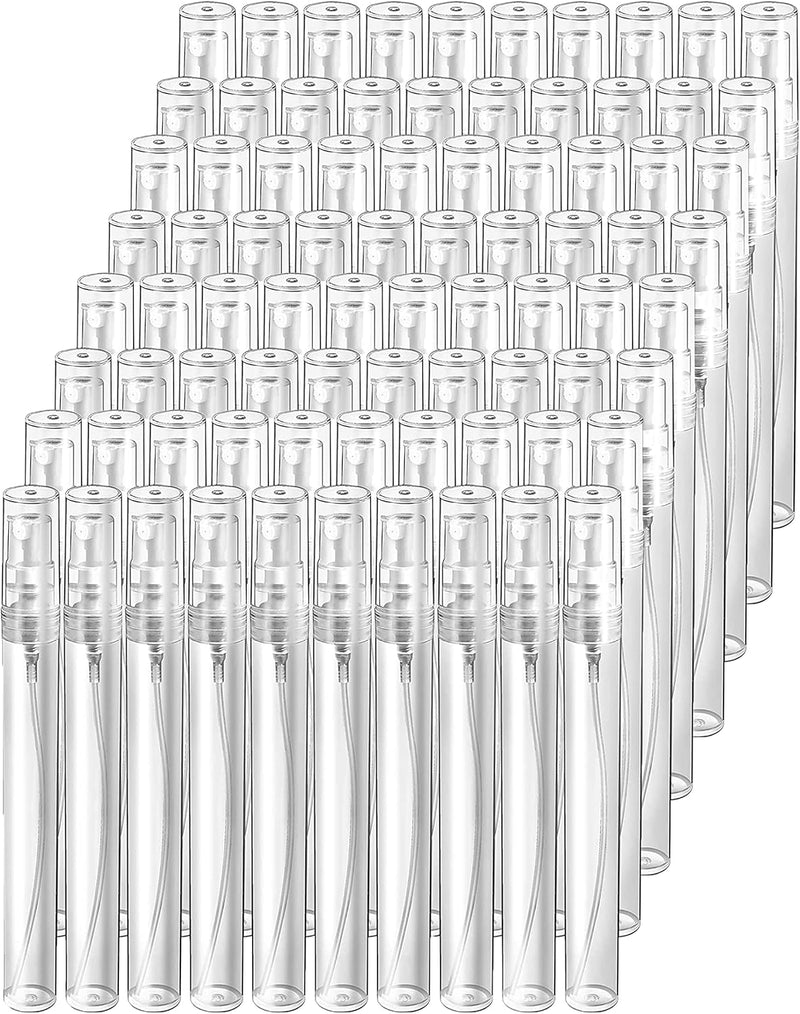 TAME 10ml Mini Fine Mist Spray Bottle,50Pack Transparent Glass Travel Empty Atomiser Spray Bottles with Plastic Lid,Perfume Atomizer, Small Empty Sample Containers, Portable Travel Bottle (50Pack) - 100Pack
