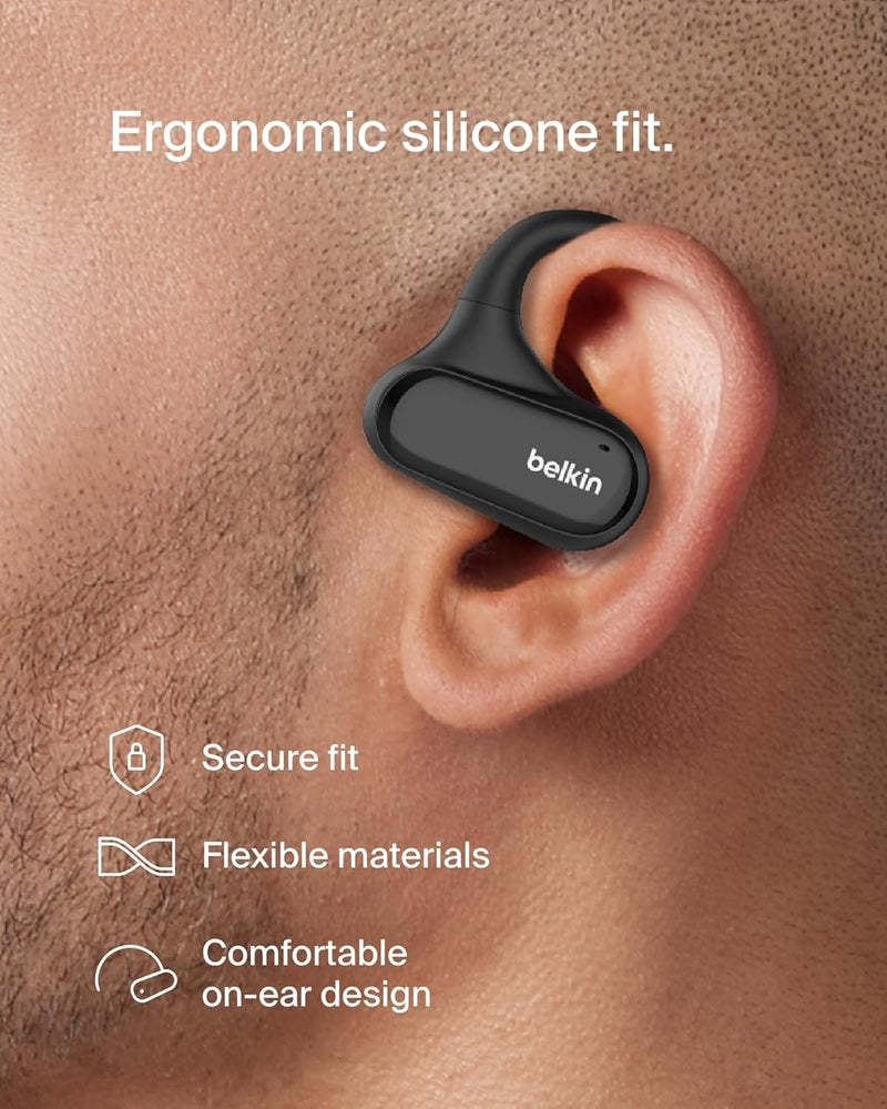Belkin SoundForm ClearFit Open-Ear Wireless Earbuds, Lightweight Sport Earphones, Bluetooth Earbuds w/Long-Lasting Comfort, IPX5 Waterproof Earbuds for iPhone, Hiking, Biking, Running, & More - Black - Black