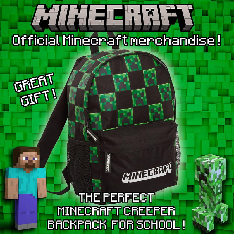 Creeper Gamer Backpack for Kids Adults Laptop Backpack Gift for Gamers - Black