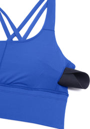 CRZ YOGA Womens Strappy Longline Sports Bra - Medium Impact Criss Cross Yoga Padded Bras Workout Crop Top