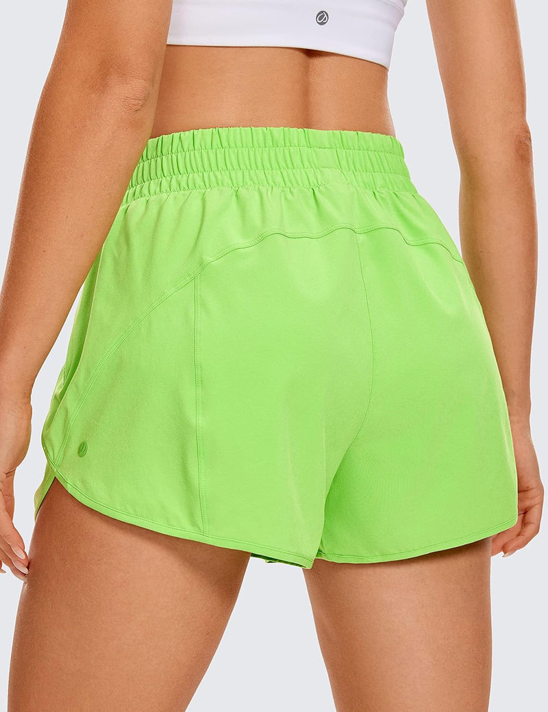 CRZ YOGA Women's High Waisted Running Shorts Mesh Liner - 3'' Dolphin Quick Dry Athletic Gym Track Workout Shorts Zip Pocket