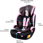 Disney Minnie Mouse Baby/Kids 3-in-1 Car Seat + Booster Seat - Adjustable Backrest - Extra Protection - Suitable from 9 months to 12 years (Group 1/2/3), Upto 36kg (Official Disney Product)