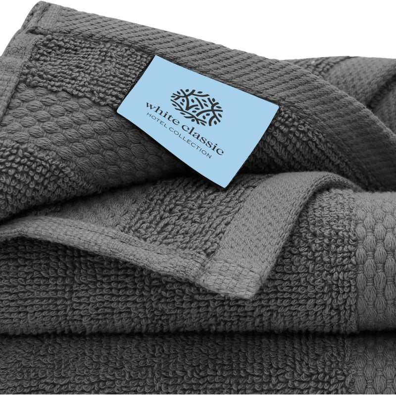 White Classic Luxury Cotton Washcloths - Small Hotel Spa Bathroom Face Towel | 12 Pack |
