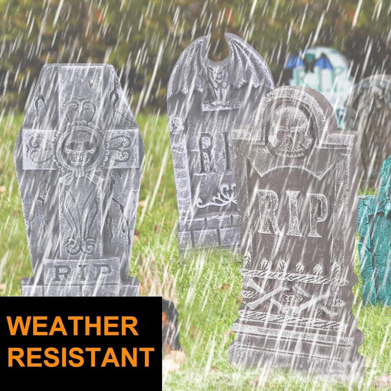 6PCS Halloween Decoration Outdoor Tombstone Yard Stakes RIP Graveyard Rip Tombstones Halloween Stakes for Halloween Scary Props Lawn Decorations