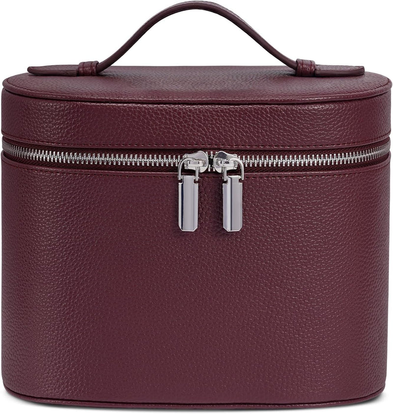 Makeup Bag Travel Makeup Bag with Compartments and Handle Portable Toiletry Bag for Women - Burgundy(8.5*6.3*6.7 In)