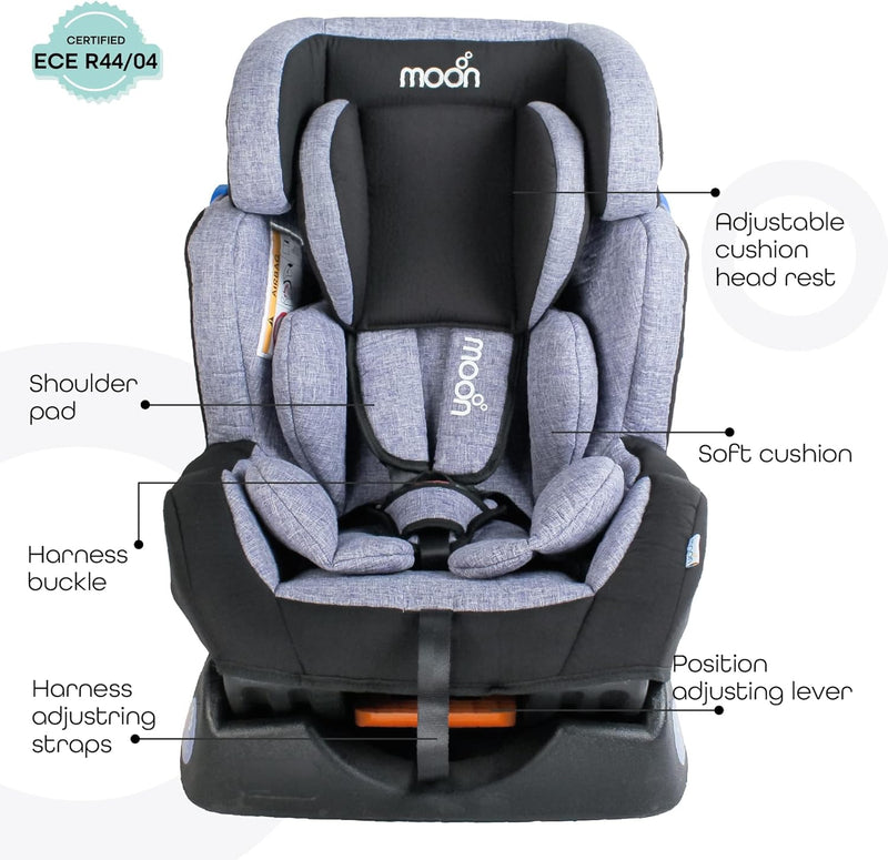 The Moon Brand Sumo Car Seat – Birth to 6yrs Baby Travel Gear – Convertible Rear & ForwardFacing Booster Seat – Reclining Car Seat for Group 012 – Child Comfort Car Accessories – Light Grey