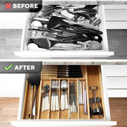 Premium Expandable Kitchen Drawer Organizer - 100% Bamboo Organizer Tray - Great for Silverware, Large Utensils, Flatware, Cutlery - 8 Compartments with Knife Block - Perfectly Fits Your Drawers - Natural