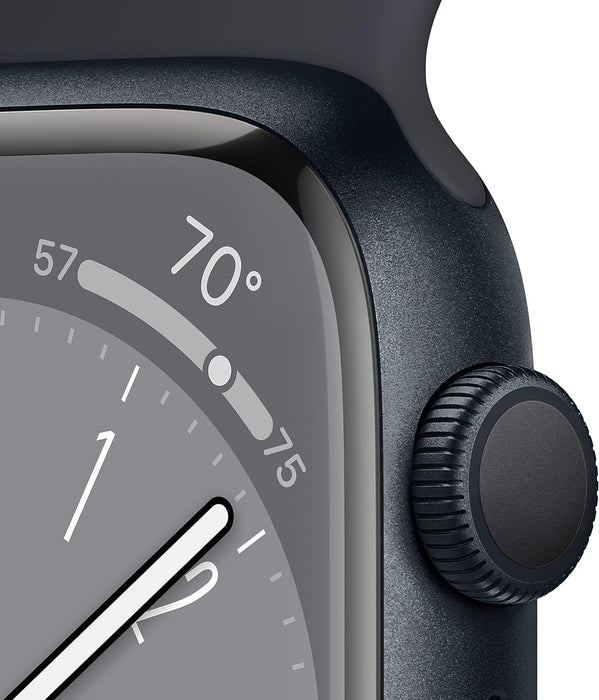 Apple New Apple Watch Series 8 (GPS 41mm) Smart watch - Midnight Aluminium Case with Midnight Sport Band - Regular. Fitness Tracker, Blood Oxygen & ECG Apps, Water Resistant (Renewed)