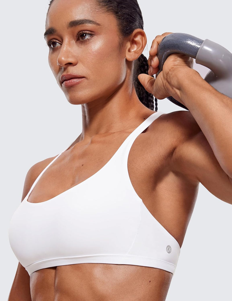 CRZ YOGA Women's Cute Yoga Sports Bra Strappy Sexy Back Padded Low Impact Workout Clothes Bra Tops