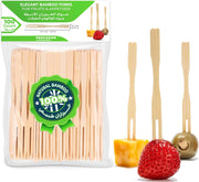 PESCADOR 100 Pcs Bamboo Cocktail Forks Fruit Picks Skewers Sticks Disposable Dessert Wooden Food Forks Tableware Cutlery Fruit Forks Wedding Party Baby Shower Supplies 8.7cm Length (100-Pieces) - 8.7 x 0.6 cm Wood