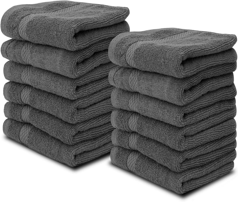 White Classic Luxury Cotton Washcloths - Small Hotel Spa Bathroom Face Towel | 12 Pack |