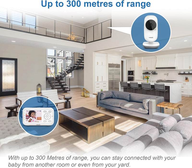 VTech VM3250 Video Baby Monitor with Camera,300m Long Range, Baby Monitor with 2.8" LCD Screen,Up to 19-hr Video Streaming,Night Vision,Secured Transmission,Temperature Sensor,Soothing Sounds,2X Zoom