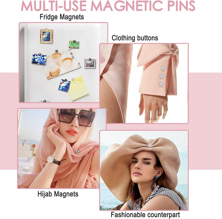 Generic 8 Pairs No-Snag Hijab Magnetic Pins | Multi-Use Premium Hijab Magnets | Rhinestones/Pearl Scarf Pin Buttons, Black, White