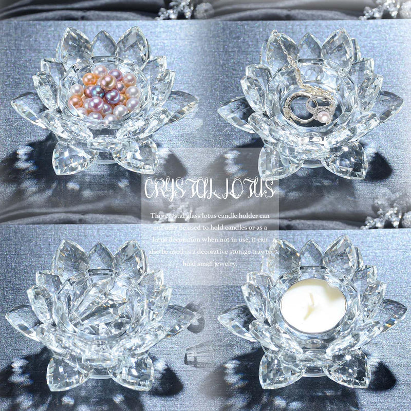 Kolnlala Crystal Lotus Flower Tealight Candle Holders/Glass Tea Light Candlestick Decor Decoration for Christmas Home Wedding Party… (Clean 1pc)