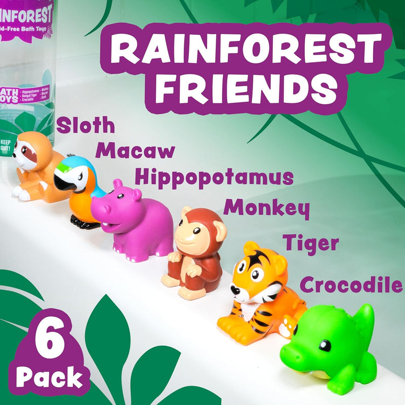Tub Works® Savanna™ Mold Free Bath Toys, 6 Pack | Sealed, No Hole Bath Toys Design Keeps Moisture Out | Soft, Squeezable & Float on Water | Easy-Grip Baby & Toddler Bathtub Toys | Great Baby Pool Toys