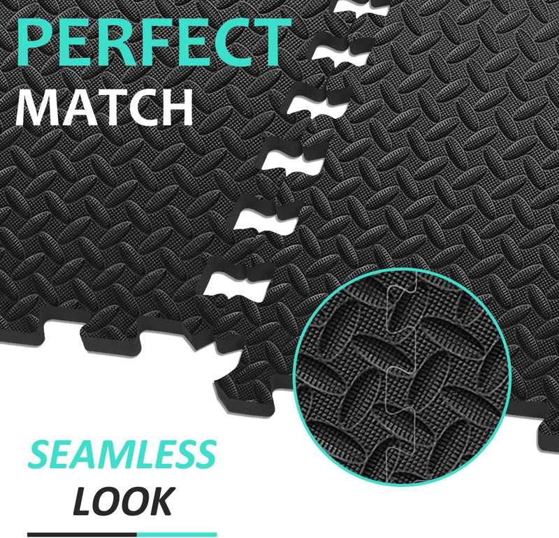 MOMENT 6 PACK Interlocking EVA Foam Floor Tiles for Home Gym, Yoga Mat 40 x 40cm, Puzzle Exercise Floor Mat, Workout Equipment, or Child's Play Surface - Set of 6, Black