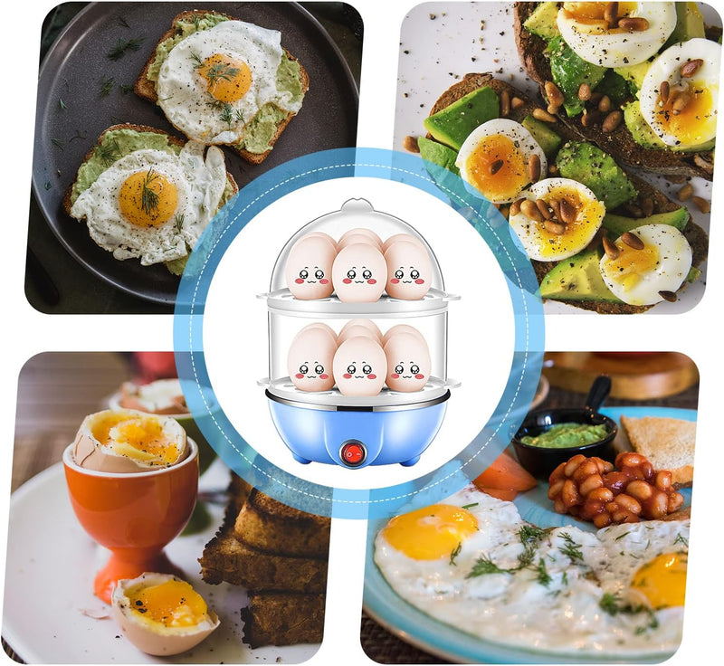 Morelian Double Layer Egg Cooker 14 Egg Capacity Hard Boiled Egg Cooker Anti-dry Electric Egg Boiler with 40mL Measuring Cup Steam Vegetables