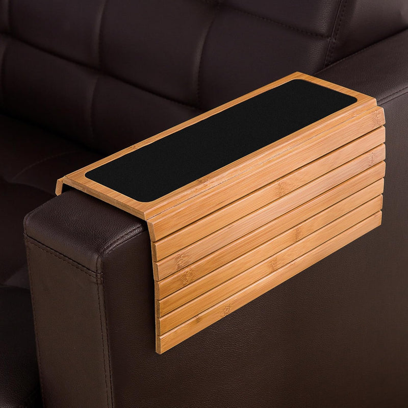GEHE Bamboo Wood Sofa Arm Tray Table Anti-Slip Armrest Organizer Protector Drink Holder Coaster (Natural Bamboo) - Natural Bamboo 33.7 x 41.9 x 1 cm