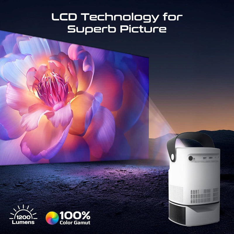Promate 4K Ultra HD Projector with LCD Technology, 250 ANSI Brightness, Height-Adjustable Telescopic Stand, Auto Keystone Correction, Built-In Speaker Beamer-A250 UK