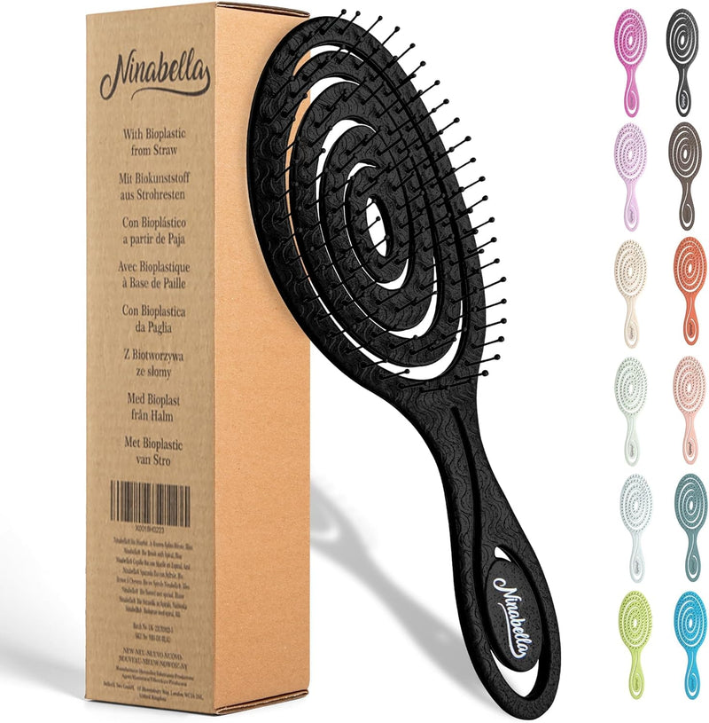 Ninabella Organic Detangling Hair Brush for Women, Men & Children - Does not Pull on Hair - Hair Straightening Brushes for Straight, Curly & Wet Hair - Unique Spiral Hairbrush, Rose Gold
