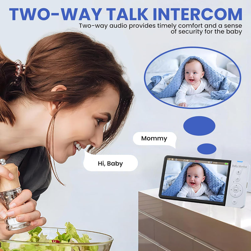 RFAQK Baby Monitor-720P 5" Baby Camera Monitors, Video Baby Monitor with Camera and Audio, Night Vision, 4X Pan-18 HOURS VOX MODE, Temperature Sensor, Baby Monitor no Wifi with Lullabies