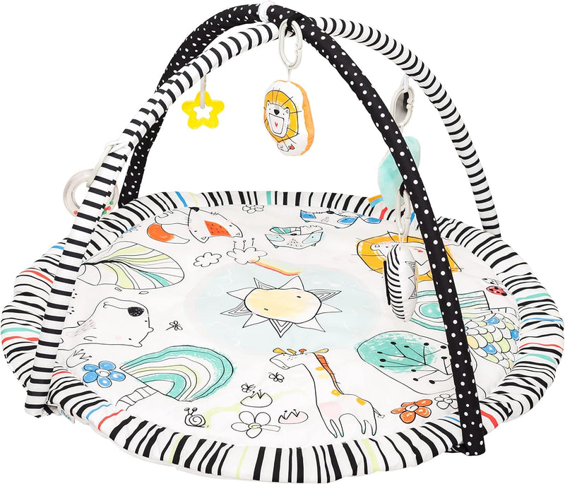 The Moon Brand Perky Baby Playmat and Activity Gym for Newborn Baby & Infant 5 Hanging Sensory Toys Visual, Hearing, Touch, Cognitive Early Development Playmat. Suitable from 0m+ 80cm Paradise Play - Paradise Play