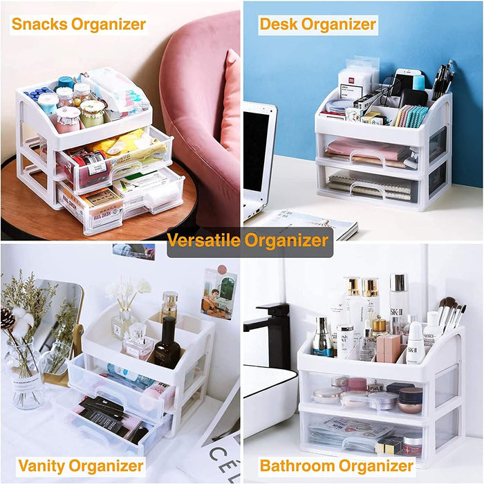 Makeup Organizer for Vanity, Skincare Organizers with 3 Drawers, Cosmetics Organizer for Skin Care, Eyeshadow, Brushes, Lipstick, Powders, Nail Polish.Great for Dresser, Bedroom, Bathroom (White)