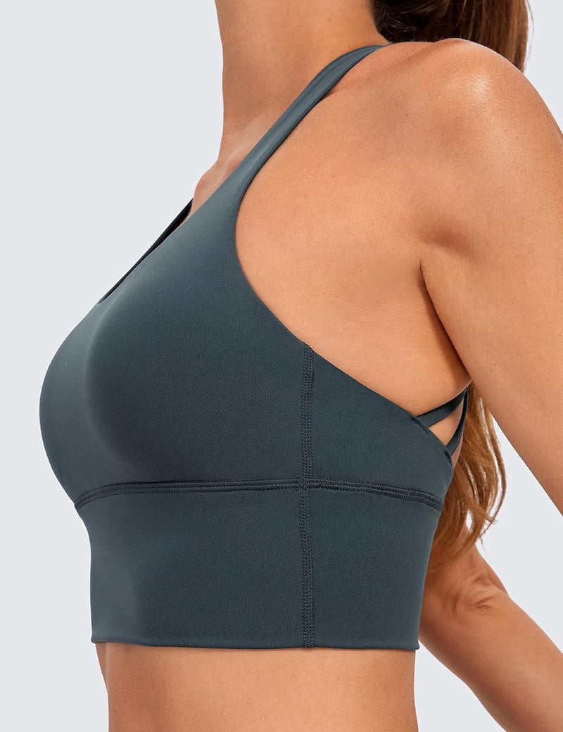 CRZ YOGA Women's Longline Strappy Sports Bras for Women Wirefree Padded Yoga Bras Tops