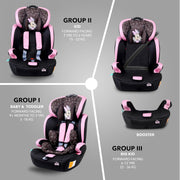 Disney Minnie Mouse Baby/Kids 3-in-1 Car Seat + Booster Seat - Adjustable Backrest - Extra Protection - Suitable from 9 months to 12 years (Group 1/2/3), Upto 36kg (Official Disney Product)