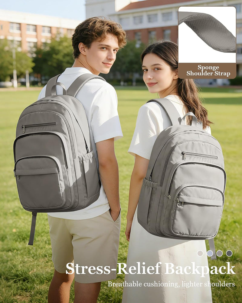 WEPOET Backpack Women Men School Backpack Large with Many Compartments Waterproof Backpack Lightweight for School Backpack Teenager Daypacks Backpack for Boys Girls, A3-grey-brown, Rucksack Backpacks