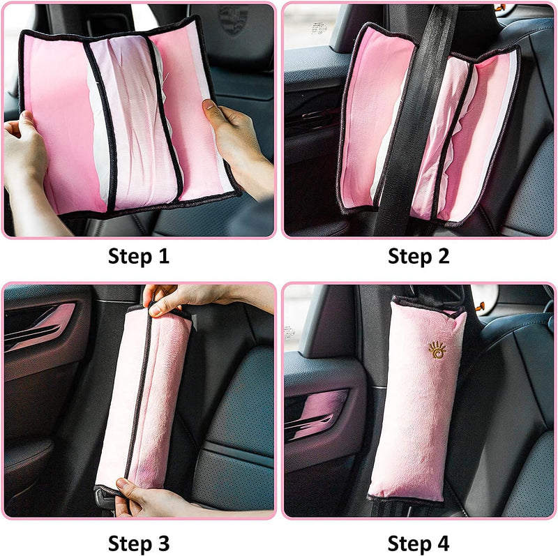 Luksuriøst 4Pack Seatbelt Pillow Seat Belt Covers for Kids, Adjust Shoulder Pads Safety Belt Protector Cushion Plush Soft Seat Belt Strap Cover Headrest Neck Support for Children Baby