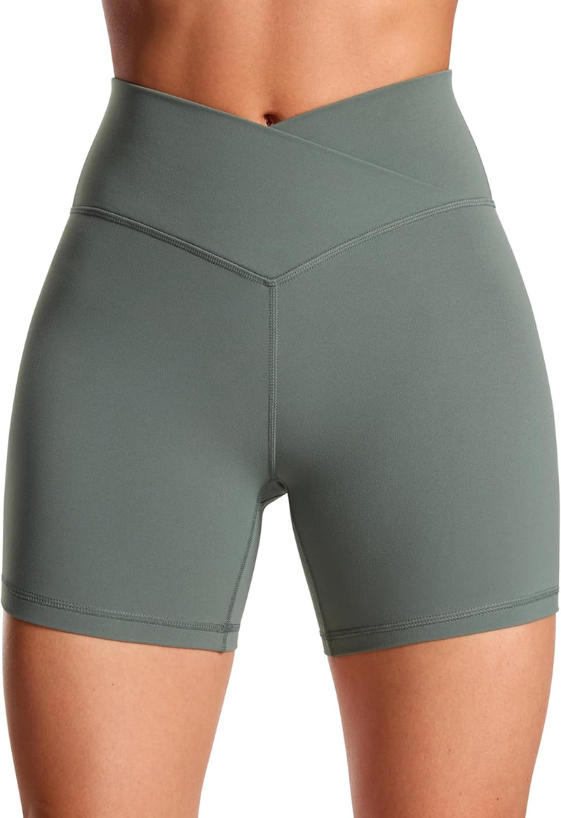 CRZ YOGA Womens Butterluxe Crossover Biker Shorts 5 Inches - Criss Cross High Waisted Workout Yoga Buttery Soft