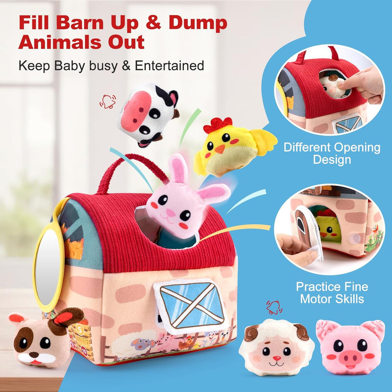 Coolplay Soft Baby Toys 6-12 Months Barn with Stuffed Farm Animals, Montessori Toys for Babies, Sensory Toys for Toddler 1-3
