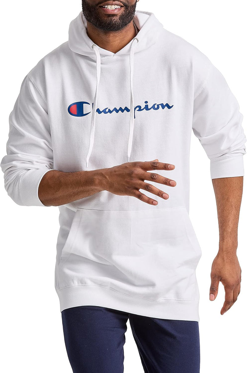 mens Graphic Powerblend Fleece Pullover Hood Hooded Sweatshirt - White Script