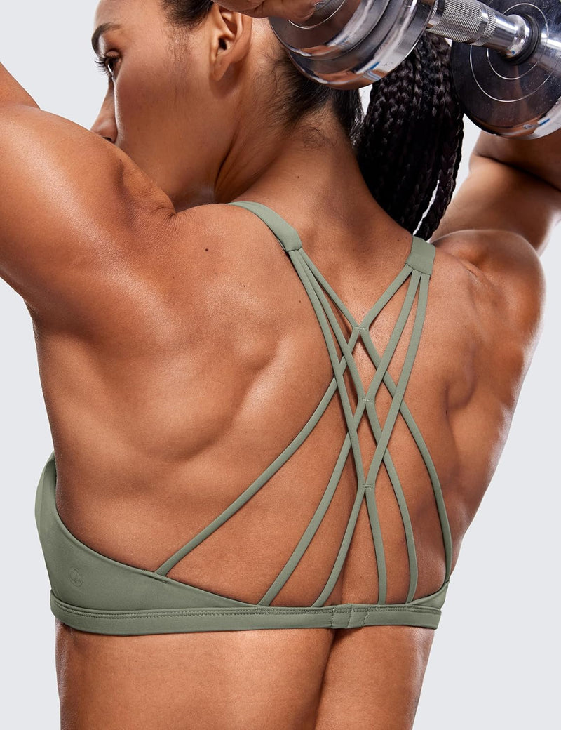 CRZ YOGA Women's Cute Yoga Sports Bra Strappy Sexy Back Padded Low Impact Workout Clothes Bra Tops
