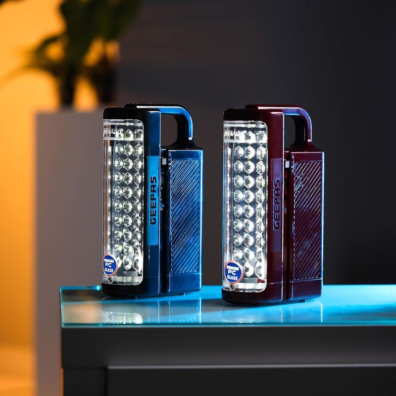 Geepas 24 Mega Luminous LED's Rechargeable LED Lantern Set Of 2 30 Super Bright SMD LEDs, Energy Efficient, USB Charging Red & Black