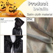 Halloween Costumes Halloween Cloak Cape Grim Reaper Costumes, Black satin Hooded Cape for Men Women