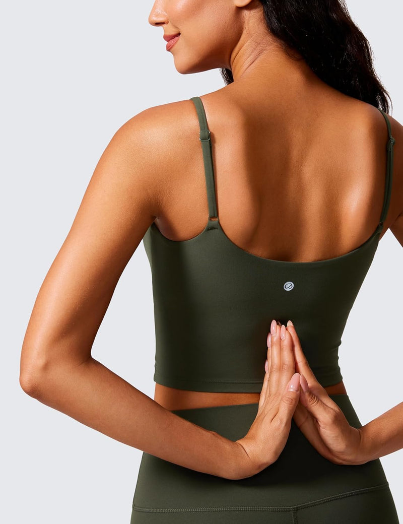 CRZ YOGA Butterlift Womens Scoop Neck Longline Sports Bra - U Back Adjustable Straps Workout Crop Tank Top with Built in Bra