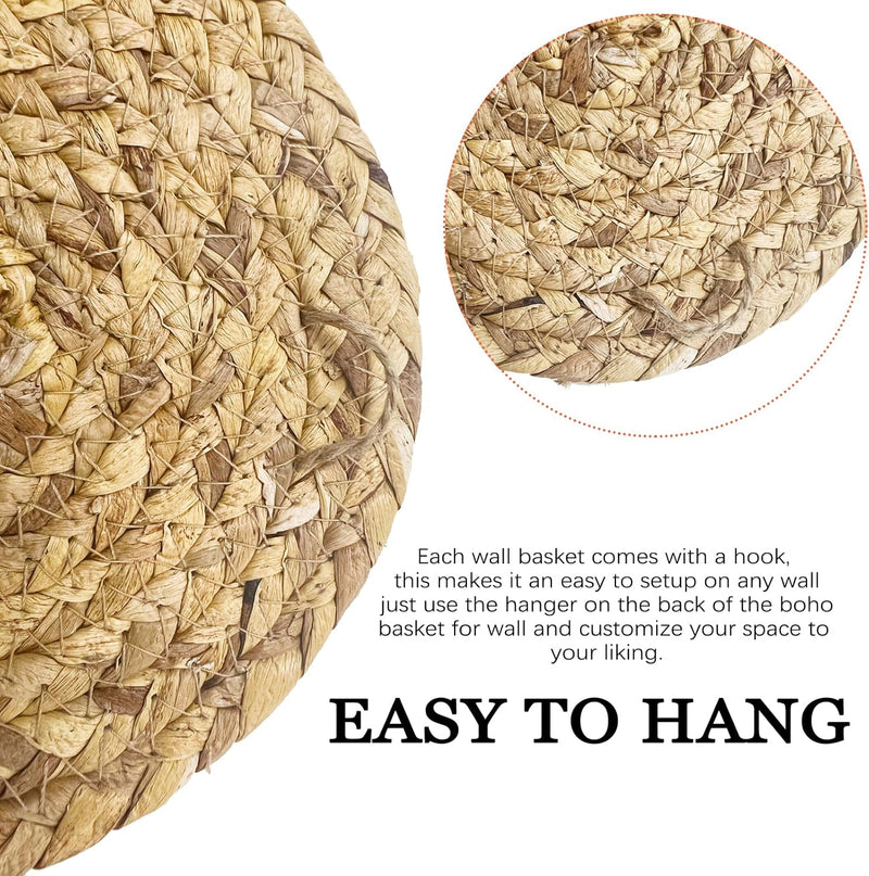 Dimpola 7 Pack Boho Wall Basket Decor - Seagrass Rattan Wicker Wall Decor Round Handmade Hanging Rustic Flat Elegant Wall Art for Farmhouse Living Rooms Bedrooms Display Table Settings Kitchen Home