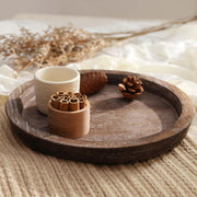 Hanobe Candle Plate Holder Tray: Round Wooden Decorative Candle Plate Small Farmhouse Table Centerpiece Rustic Wood Tealight Pillar Trays for Christmas Wedding Halloween Home Decor - Distressed