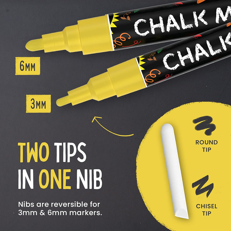 Chalkola 5 White Chalk Markers for Chalkboard Signs, Blackboard, Car Window, Bistro, Glass | 5 Variety Pack - Thin, Fine Tip, Bold & Jumbo Size Erasable Liquid Chalk Pens (1mm, 3mm, 6mm, 10mm, 15mm)