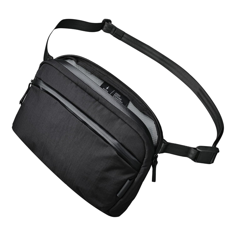 ALPAKA Flight Sling - Portable, Lightweight, Packable, Ajustable & Detachable Shoulder Strap Cross-body Sling Bag For Men Travel - Fits iPad Mini - Weatherproof Fabrics 2L Capacity Black