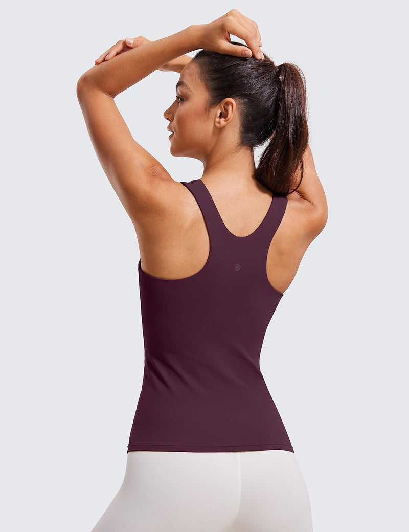 CRZ YOGA Butterluxe Womens Racerback Workout Tank Top with Built in Shelf Bra - Padded High Neck Yoga Athletic Camisole