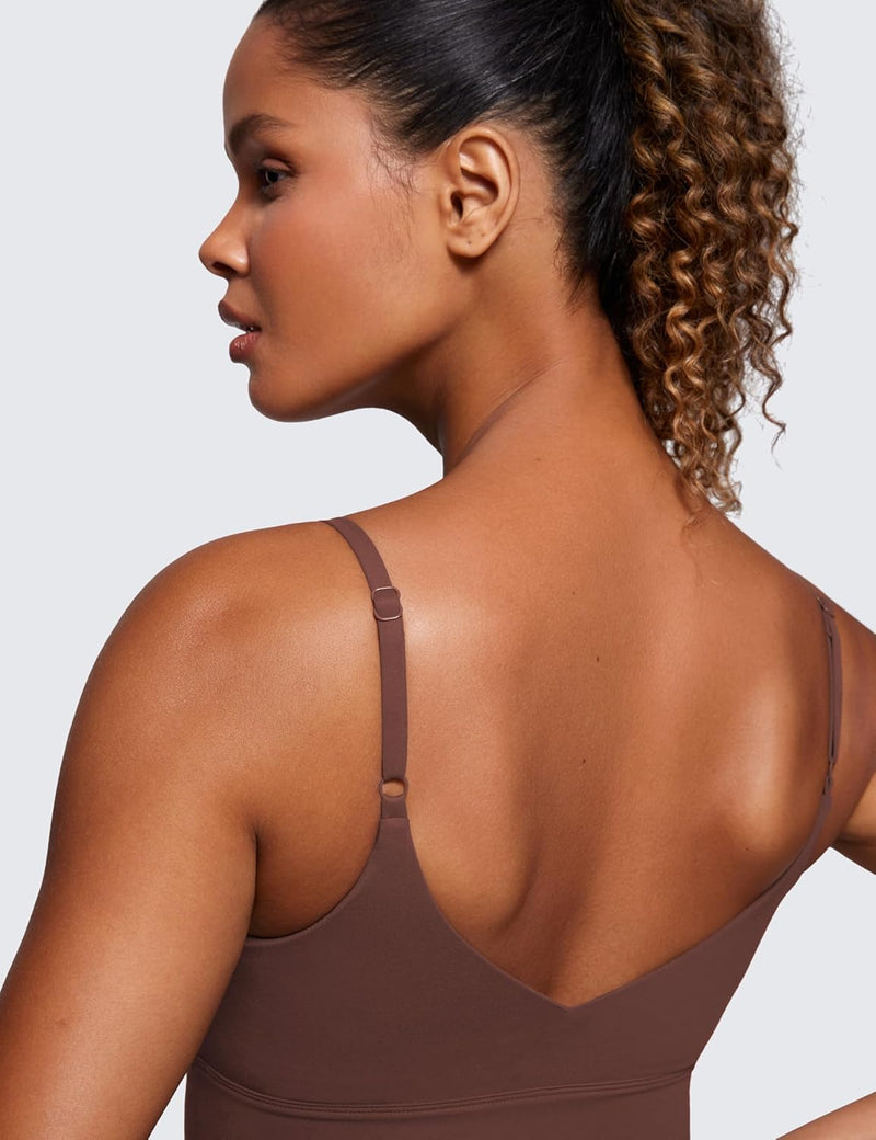 CRZ YOGA Women's V Back Longline Sports Bra with Adjustable Straps Wireless Workout Padded Yoga Bra Cropped Tank Tops