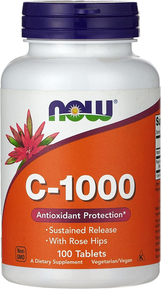 Foods Vitamin C-1000 Sustained Release with Rose Hips Time-Release Vitamin C for Immune Support & Antioxidant Protection & Collagen Formation & Long-Lasting Absorption 100 Tablets
