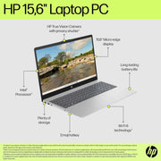 HP Laptop 15-fd0050ne, 15.6" FHD, 13th Gen Intel Core i5, 8GB RAM, 512GB SSD, 2GB NVIDIA GeForce MX570, Windows 11 Home, En -Ar KB, Natural silver - 9P2X1EA
